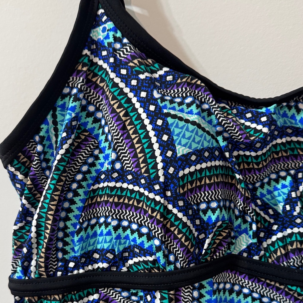“Suit Yourself” Double Strap Blue, Black, Purple Patterned Swimdress Size 14 - Picture 2 of 8